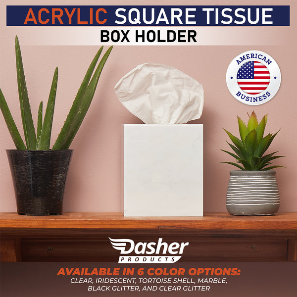 Acrylic Tissue Box Holder, Square Tissue Box Dispenser for Facial Tissue, Napkins, Dryer Sheets. Perfect for Bathroom, Desks, Countertop, Vanity, Bedroom Dressers, Night Stands (Square, Marble)