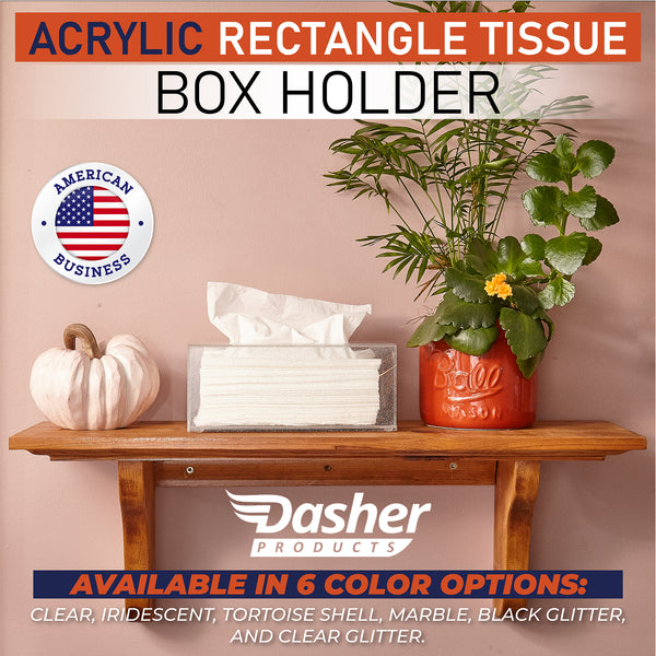 Acrylic Tissue Box Holder, Clear Tissue Box Dispenser for Facial Tissue, Napkins, Dryer Sheets. Perfect Cover for Bathroom, Desks, Countertops, Vanity, Bedroom, Night Stands (Rectangle, Clear Glitter)