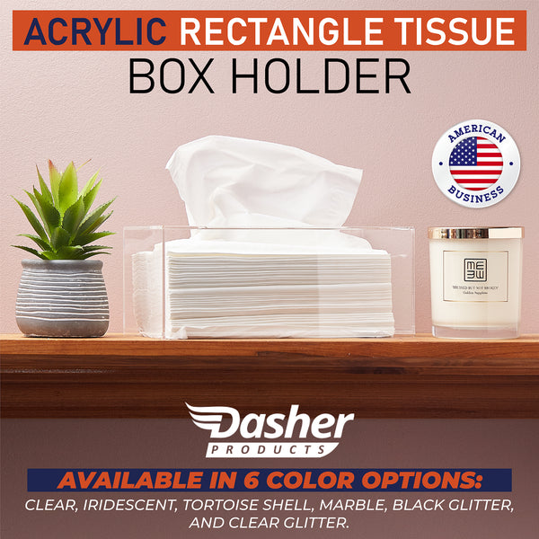 Acrylic Tissue Box Holder, Clear Tissue Box Dispenser for Facial Tissue, Napkins, Dryer Sheets. Perfect Cover for Bathroom, Desks, Countertops, Vanity, Bedroom, Night Stands (Rectangle, Clear)