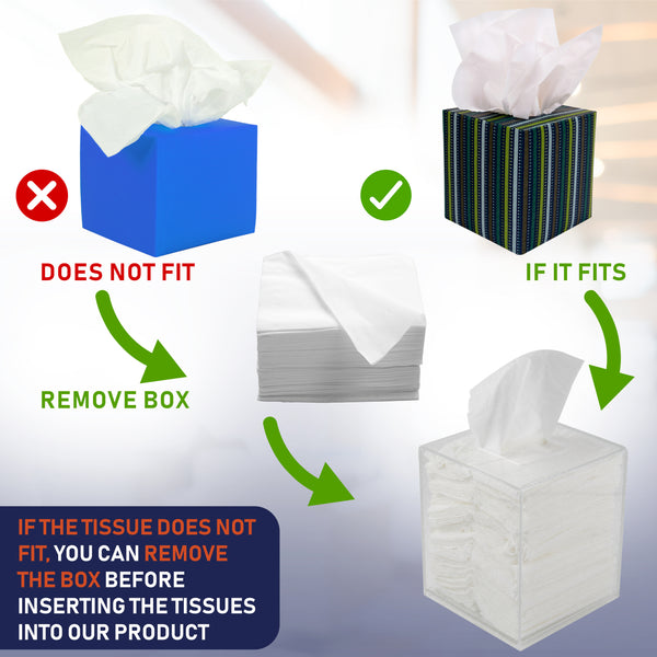 Acrylic Tissue Box Holder, Square Tissue Box Dispenser for Facial Tissue, Napkins, Dryer Sheets. Perfect for Bathroom, Desks, Countertop, Vanity, Bedroom Dressers, Night Stands (Square, Clear Glitter)