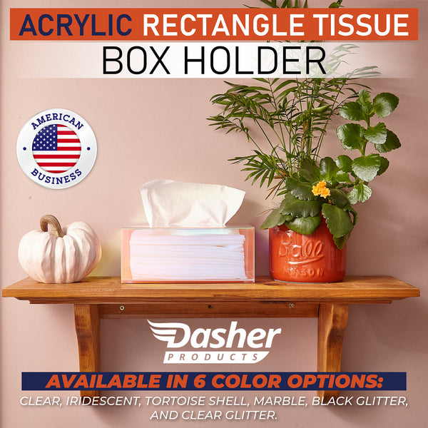 Acrylic Tissue Box Holder, Clear Tissue Box Dispenser for Facial Tissue, Napkins, Dryer Sheets. Perfect Cover for Bathroom, Desks, Countertops, Vanity, Bedroom, Night Stands (Rectangle, Iridescent)