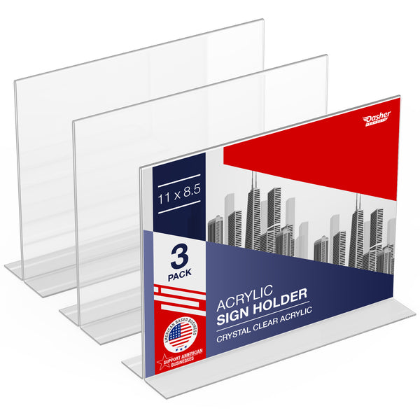 Acrylic Sign Holder 11 x 8.5 - Acrylic T Shape Table Top Display Stand, 3 Pack, Double Sided, Bottom Load, Landscape Style Menu Ad Frame. Perfect for Restaurants, Promotions, Photo Frames, Classroom