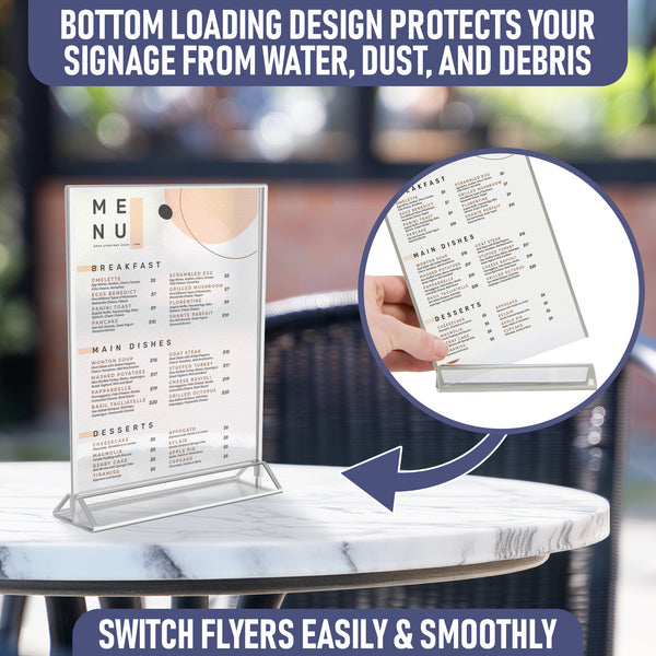 Silver Picture Frames Double Sided - 6 Pack - 8.5x11 Acrylic Silver Table Number Holders, Clear Easel Table Stands for Signs, Silver Frames for Wedding Table Numbers, Menu Holder, Photo Frame