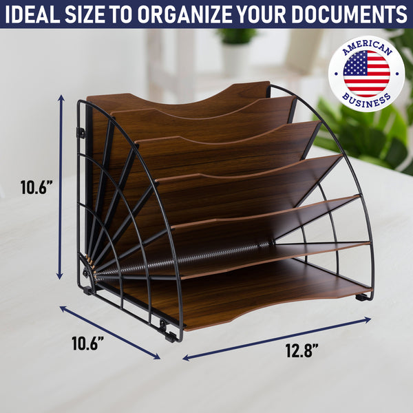 Fan Shaped Office Desk Organizers, 6 Compartments with Wood Patterned Shelves, Office Supplies Desk Organizer for Storage of Paper, Bills, Letters, Multi-Functional Desk Organizers and Accessories
