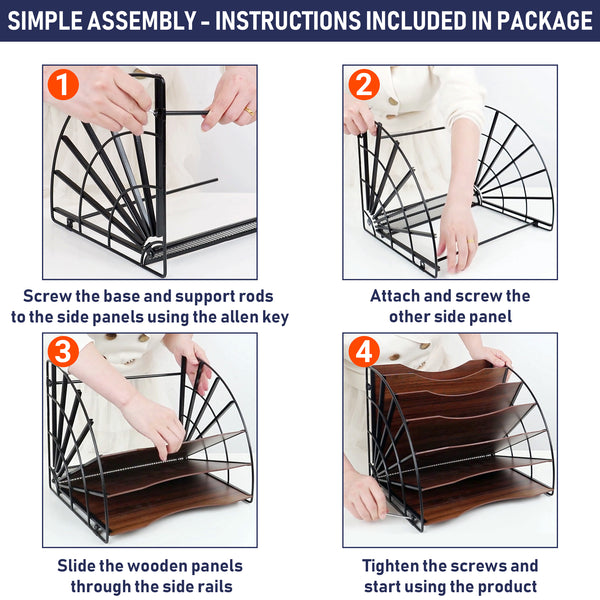 Fan Shaped Office Desk Organizers, 6 Compartments with Wood Patterned Shelves, Office Supplies Desk Organizer for Storage of Paper, Bills, Letters, Multi-Functional Desk Organizers and Accessories