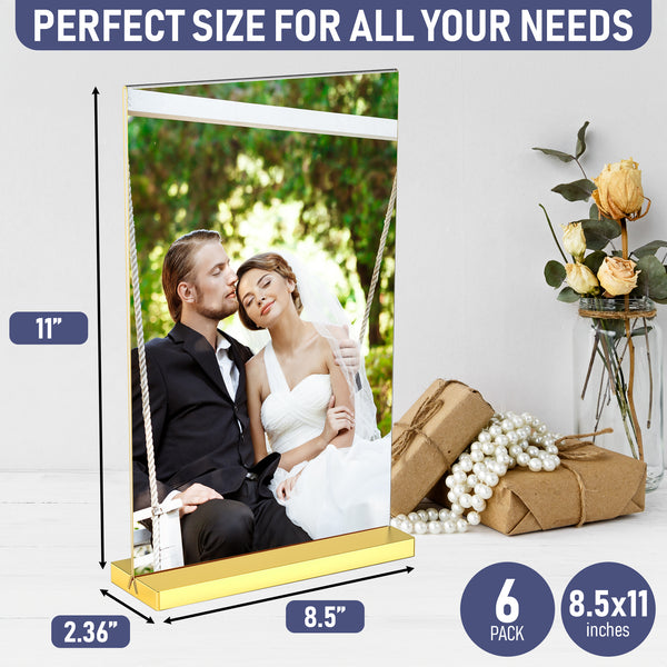 8.5x11 Luxurious Acrylic Gold Frames, 6 pack, Stunning Photo Displays, Enhance Your Event Ambience with Exquisite Gold Table Number Holders, Showcase Memories in Style with Elegant Gold Sign Holder