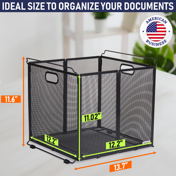 Hanging File Organizer Letter Size, Hanging File Folder Box, Black Metal Mesh File Crate, Hanging File Box, File Folder Holder, Hanging File Folder Frame, Portable Filing Bin for Office, Home, School.