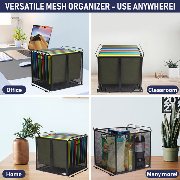 Hanging File Organizer Letter Size, Hanging File Folder Box, Black Metal Mesh File Crate, Hanging File Box, File Folder Holder, Hanging File Folder Frame, Portable Filing Bin for Office, Home, School.