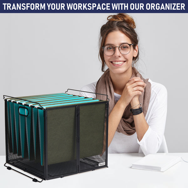 Hanging File Organizer Letter Size, Hanging File Folder Box, Black Metal Mesh File Crate, Hanging File Box, File Folder Holder, Hanging File Folder Frame, Portable Filing Bin for Office, Home, School.