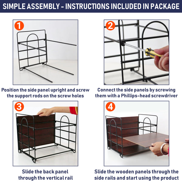 Office Organizer with 4 Tiers, Desk File Organizer with Wood Patterned Shelves, Office Supplies Desk Organizer for Storage of Paper, Bills, Letters, Multi-Functional Desk Organizers and Accessories