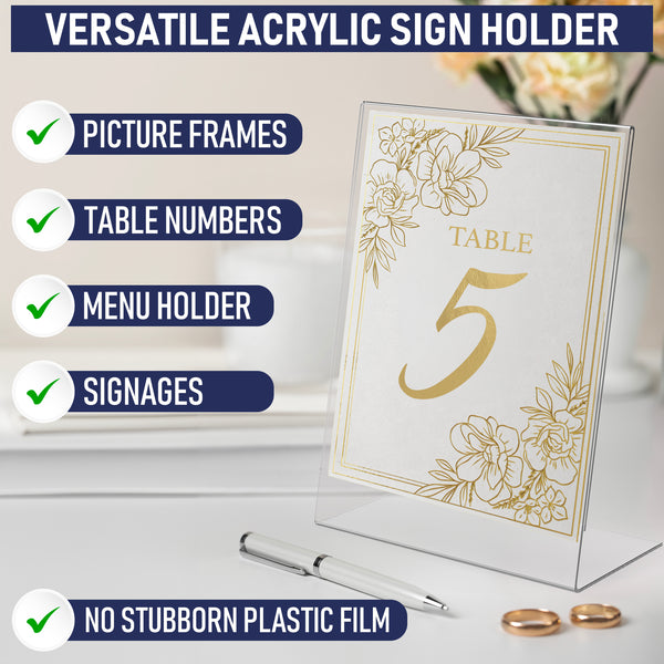Slant Back Acrylic Sign Holder A6, 6 Pack, Portrait Ad Frames, Clear Picture Frame for Signs, Brochure, Flyer, Menu, Paper, Poster, Display. Slanted Plastic Message Board Stand for Home, Office, Store (Copy)