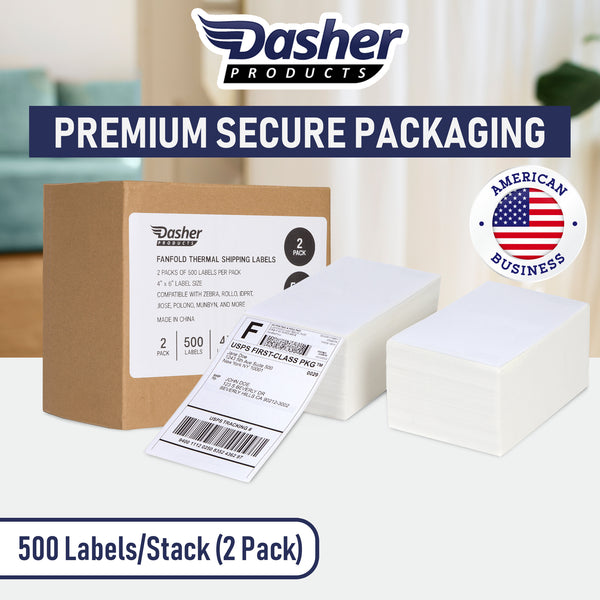 Thermal Shipping Labels 4x6, 500 Fan-Fold Perforated Labels Two Pack, Commercial Grade with Permanent Adhesive, Direct Thermal Printer Label Compatible with Zebra, Rollo, iDRPT, Polono, MUNBYN, Elton