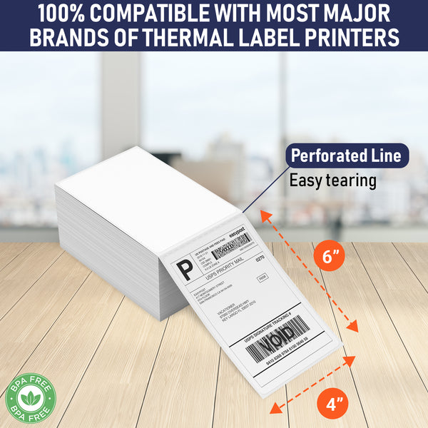 Thermal Shipping Labels 4x6, 500 Fan-Fold Perforated Labels Two Pack, Commercial Grade with Permanent Adhesive, Direct Thermal Printer Label Compatible with Zebra, Rollo, iDRPT, Polono, MUNBYN, Elton