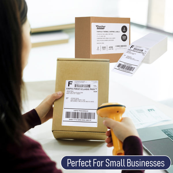 Thermal Shipping Labels 4x6, 500 Fan-Fold Perforated Labels Two Pack, Commercial Grade with Permanent Adhesive, Direct Thermal Printer Label Compatible with Zebra, Rollo, iDRPT, Polono, MUNBYN, Elton