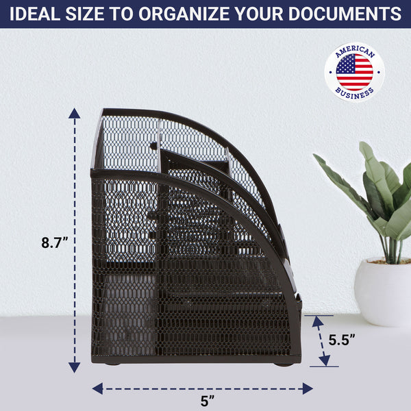 Office Desk Organizers and Accessories - 6 Compartment Black Mesh Office Organizer with Sliding Drawer, Desktop Organizer Caddy for Storing Pens, Pencils, Notepads, Staplers, Bills, Paper Clips (Black - 1 pc)