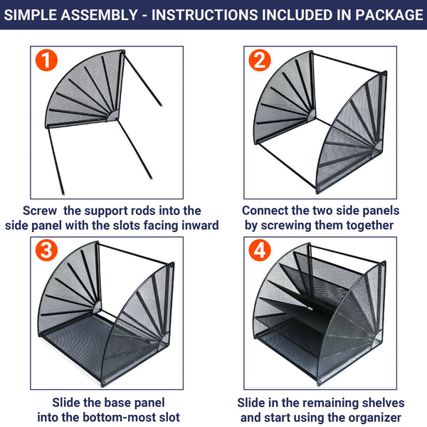 Mesh Office Organizer for Desk - Fan Shaped Desktop Organizer with 6 Compartments for Filing Paper, Bills, Letters. Desk File Organizer for Work, School, Office, Waiting Room, Classroom, and More