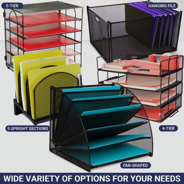 Mesh Office Organizer for Desk - Fan Shaped Desktop Organizer with 6 Compartments for Filing Paper, Bills, Letters. Desk File Organizer for Work, School, Office, Waiting Room, Classroom, and More