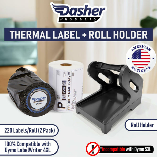 Shipping Labels Compatible with Dymo LabelWriter 4XL 1744907-4x6 Thermal Postage Labels, Water & Grease Resistant, Strong Adhesive, Perforated, BPA Free, 220 per Roll (2 Roll + Holder)