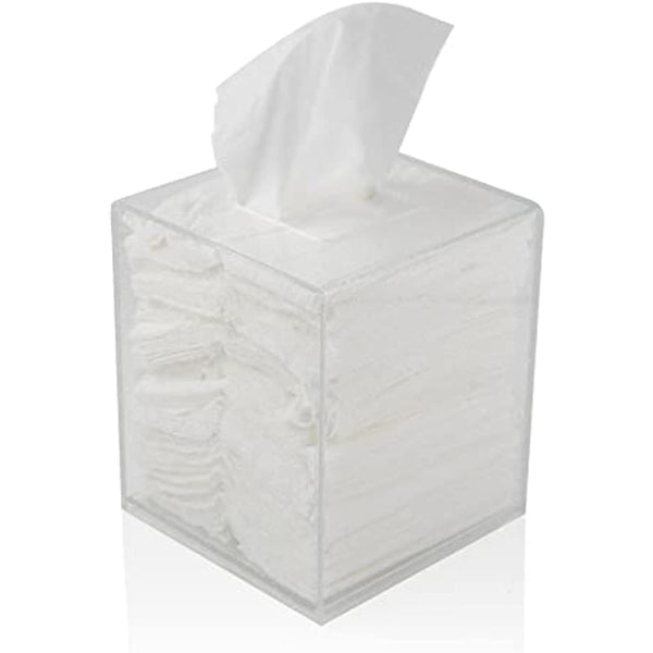 Acrylic Tissue Box Holder, Square Tissue Box Dispenser for Facial Tissue, Napkins, Dryer Sheets. Perfect for Bathroom, Desks, Countertop, Vanity, Bedroom Dressers, Night Stands (Square, Clear Glitter)