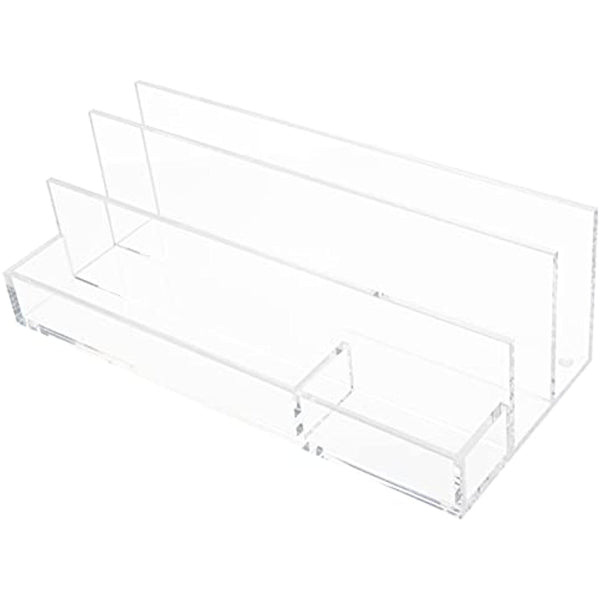 Acrylic Desk Organizer for Office Supplies and Desk Accessories, 12.5 x 5.5 x 4 and 5mm Acrylic Valet to Organize Documents, Files, Mail, Paper Clips, Sticky Notes, Tablet, and Other Storage (Clear)