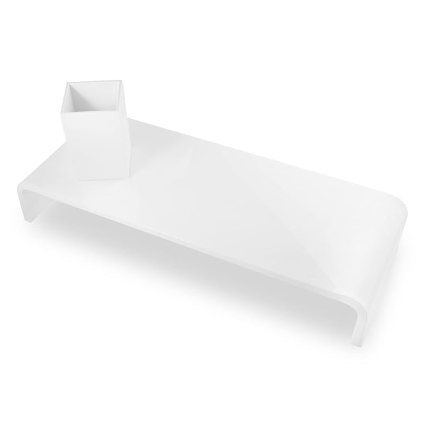 Acrylic Monitor Stand with Matching Pen Holder, 12mm Thick Clear Acrylic Monitor Riser, Laptop Stand for Home, Office, and Work. Computer Desk Riser with Keyboard Storage for LCD LED TV Screen (White)