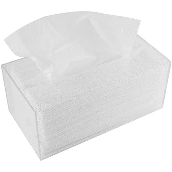 Acrylic Tissue Box Holder, Clear Tissue Box Dispenser for Facial Tissue, Napkins, Dryer Sheets. Perfect Cover for Bathroom, Desks, Countertops, Vanity, Bedroom, Night Stands (Rectangle, Clear Glitter)