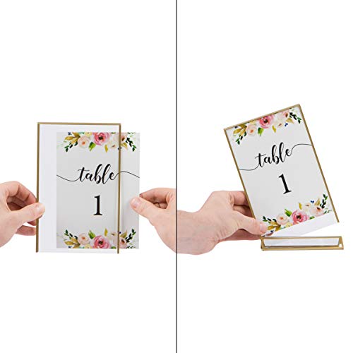 Dasher Products Gold Picture Frames Double Sided - 6 Pack - 4x6 Acrylic Gold Table Number Holders, Clear Easel Table Stands for Signs, Gold Frames for Wedding Table Numbers, Menu Holder, Photo Frame