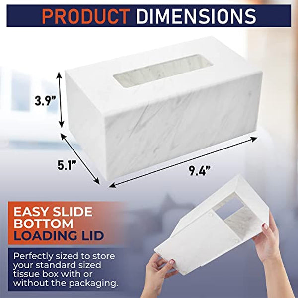 Acrylic Tissue Box Holder, Clear Tissue Box Dispenser for Facial Tissue, Napkins, Dryer Sheets. Perfect Cover for Bathroom, Desks, Countertops, Vanity, Bedroom, Night Stands (Rectangle, Marble)