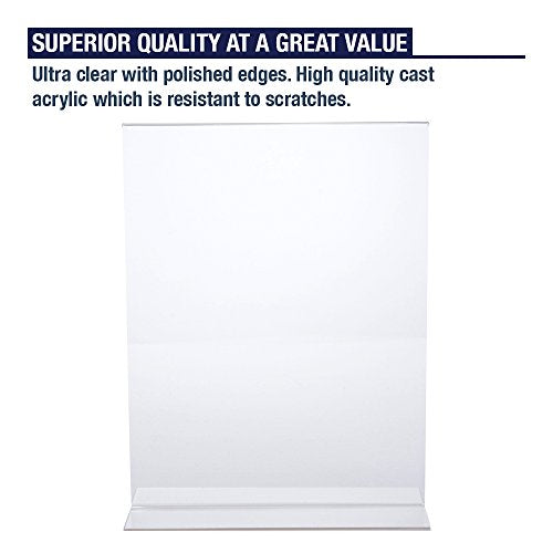 Acrylic Sign Holder 8.5 x 11 - Acrylic T Shape Table Top Display Stand, Double Sided, Bottom Load, Portrait Style Menu Ad Frame. Perfect for Restaurants, Promotions, Photo Frames, Classroom (6 Pack)