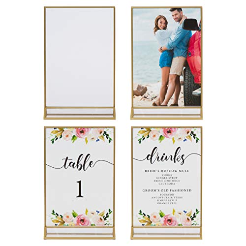 Dasher Products Gold Picture Frames Double Sided - 6 Pack - 4x6 Acrylic Gold Table Number Holders, Clear Easel Table Stands for Signs, Gold Frames for Wedding Table Numbers, Menu Holder, Photo Frame