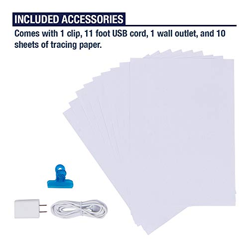 LED Light Box for Tracing - New 2021 Model - Ultra Thin Light Pad with Adjustable Brightness. Comes with USB Cable, Adapter, Tracing Paper, and Clip. Portable Light Board for Sketching