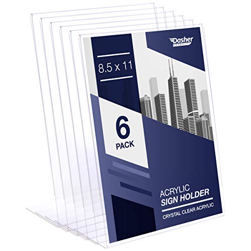 x Slant Back Acrylic Sign Holder 8.5 x 11, Acrylic Stands for Display, Portrait Ad Frames, Flyer Holder, Menu Holder Paper Stand, Clear Tabletop Plastic Sign Holder for Home, Office, Restaurant (6 Pack)