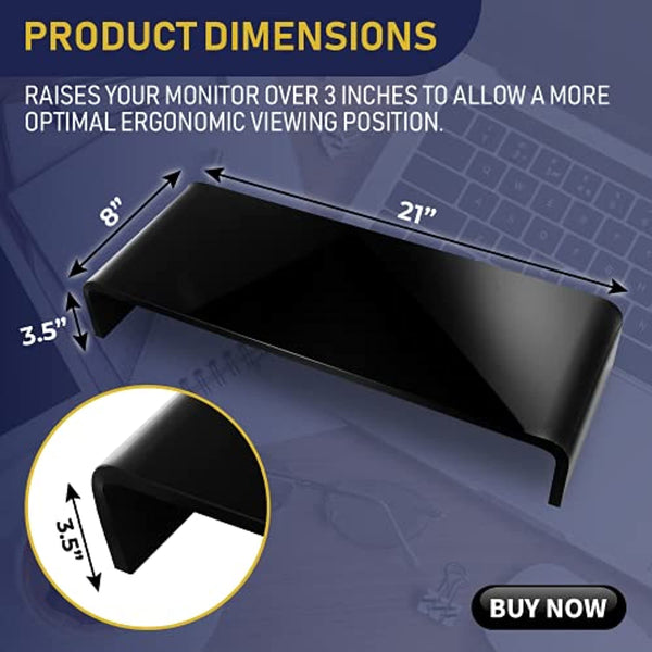 Acrylic Monitor Stand with Matching Pen Holder, 12mm Thick Clear Acrylic Monitor Riser, Laptop Stand for Home, Office, and Work. Computer Desk Riser with Keyboard Storage for LCD LED TV Screen (Black)