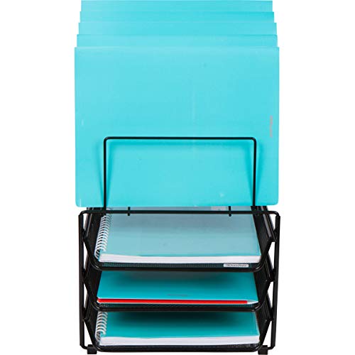 Mesh Desk Organizer and Storage - Office Organizer with 3 Sliding Letter Trays and 5 Vertical File Holders, File Rack for Binders, Folders, Clipboards. Steel Mesh Letter Trays for Desk Organization