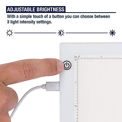 LED Tracing Light Box, Ultra Thin Light Pad with Adjustable Brightness. Comes with USB Cable, Adapter, Tracing Paper, Clip. Light Table Drawing Pad, Portable Light Board for Sketching, Cricut Lightbox