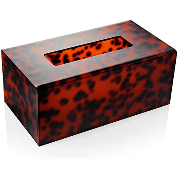 Acrylic Tissue Box Holder, Clear Tissue Box Dispenser for Facial Tissue, Napkins, Dryer Sheets. Perfect Cover for Bathroom, Desks, Countertop, Vanity, Bedroom, Night Stands (Rectangle, Tortoise Shell)