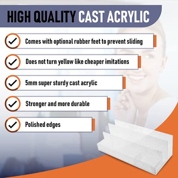 Acrylic Desk Organizer for Office Supplies and Desk Accessories, 12.5” x 5.5” x 4” and 5mm Acrylic Valet to Organize Documents, Mail, Paper Clips, Sticky Notes, Tablet, Other Storage (Clear Glitter)