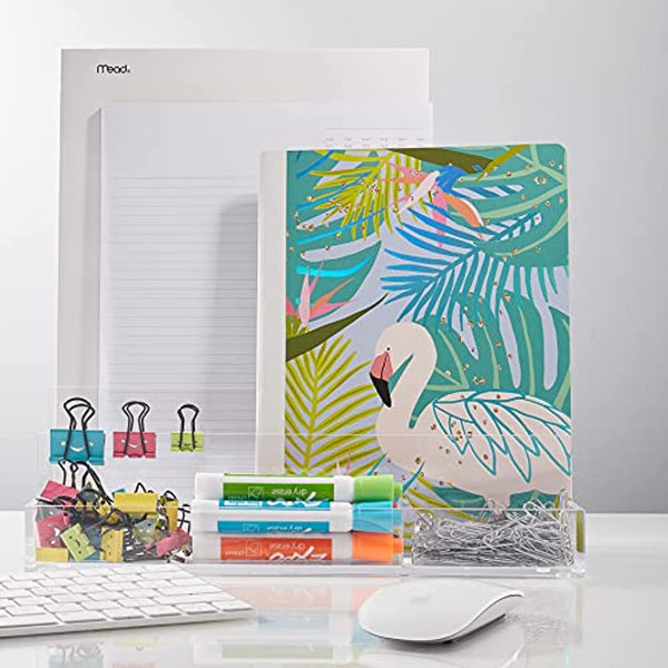 Acrylic Desk Organizer for Office Supplies and Desk Accessories, 12.5 x 5.5 x 4 and 5mm Acrylic Valet to Organize Documents, Files, Mail, Paper Clips, Sticky Notes, Tablet, and Other Storage (Clear)