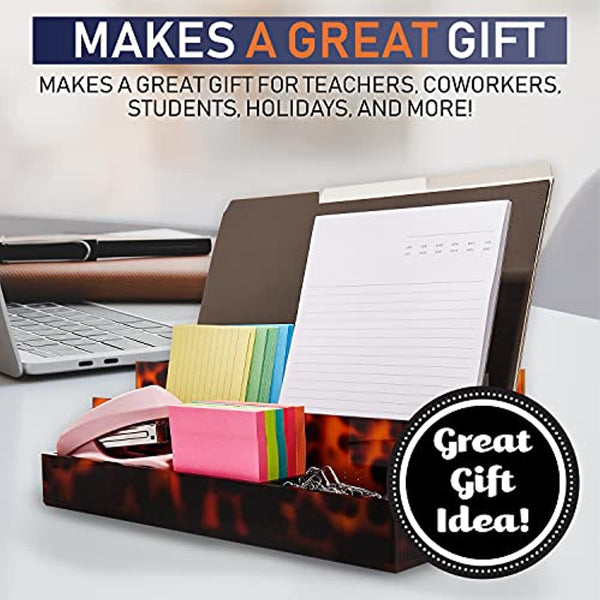 Acrylic Desk Organizer for Office Supplies and Desk Accessories, 12.5” x 5.5” x 4” and 5mm Acrylic Valet to Organize Documents, Mail, Paper Clips, Sticky Notes, Tablet, Other Storage (Tortoise Shell)