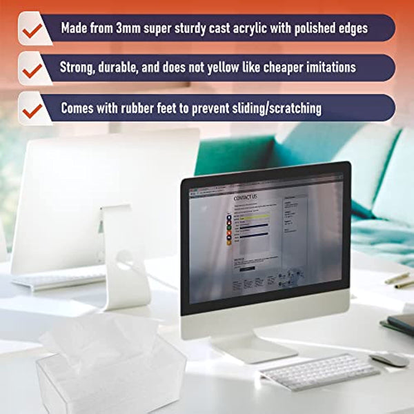 Acrylic Tissue Box Holder, Clear Tissue Box Dispenser for Facial Tissue, Napkins, Dryer Sheets. Perfect Cover for Bathroom, Desks, Countertops, Vanity, Bedroom, Night Stands (Rectangle, Clear Glitter)