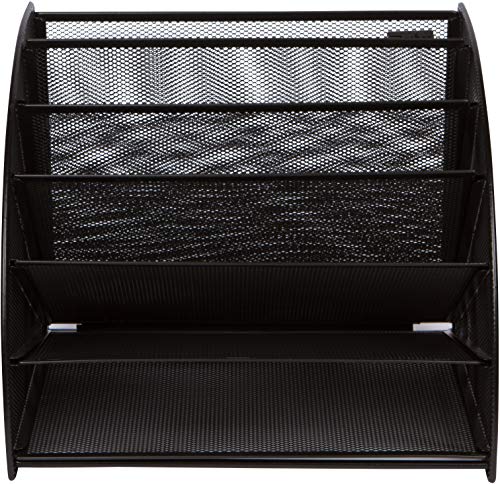 Mesh Office Organizer for Desk - Fan Shaped Desktop Organizer with 6 Compartments for Filing Paper, Bills, Letters. Desk File Organizer for Work, School, Office, Waiting Room, Classroom, and More