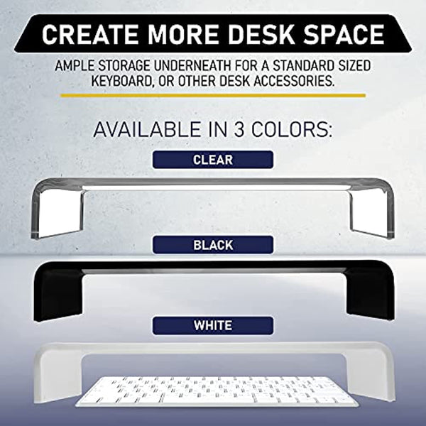 Acrylic Monitor Stand with Matching Pen Holder, 12mm Thick Clear Acrylic Monitor Riser, Laptop Stand for Home, Office, and Work. Computer Desk Riser with Keyboard Storage for LCD LED TV Screen (White)