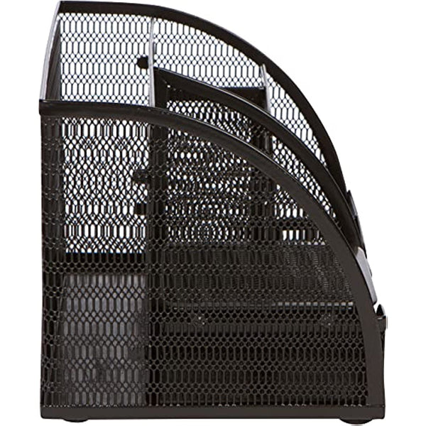 Office Desk Organizers and Accessories - 6 Compartment Black Mesh Office Organizer with Sliding Drawer, Desktop Organizer Caddy for Storing Pens, Pencils, Notepads, Staplers, Bills, Paper Clips