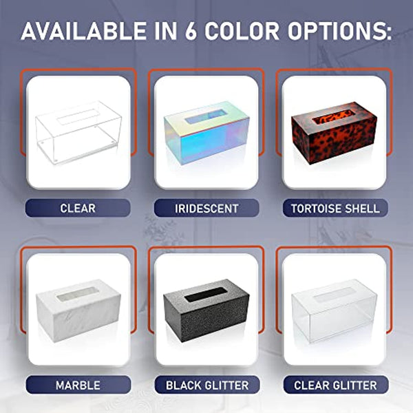 Acrylic Tissue Box Holder, Clear Tissue Box Dispenser for Facial Tissue, Napkins, Dryer Sheets. Perfect Cover for Bathroom, Desks, Countertops, Vanity, Bedroom, Night Stands (Rectangle, Marble)