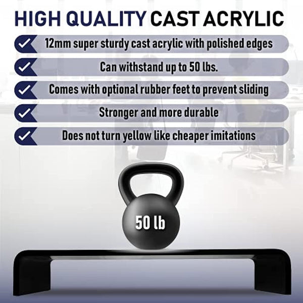 Acrylic Monitor Stand with Matching Pen Holder, 12mm Thick Clear Acrylic Monitor Riser, Laptop Stand for Home, Office, and Work. Computer Desk Riser with Keyboard Storage for LCD LED TV Screen (Black)