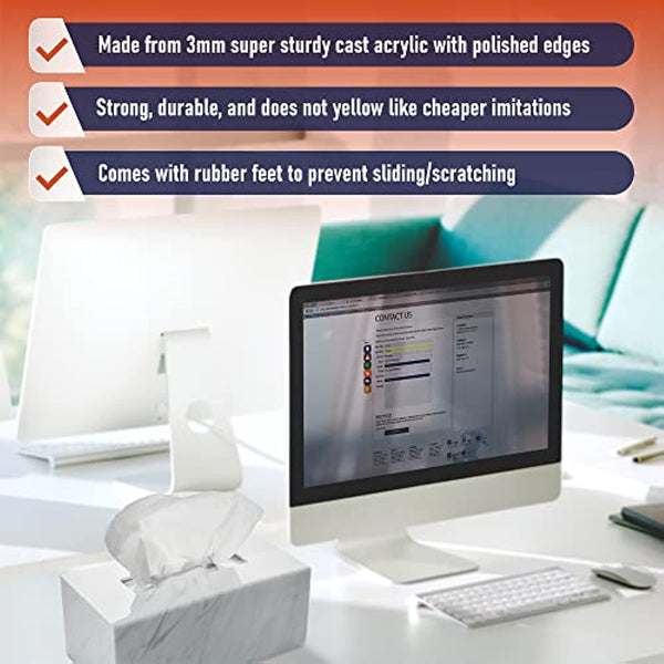 Acrylic Tissue Box Holder, Clear Tissue Box Dispenser for Facial Tissue, Napkins, Dryer Sheets. Perfect Cover for Bathroom, Desks, Countertops, Vanity, Bedroom, Night Stands (Rectangle, Marble)