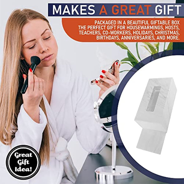 Acrylic Tissue Box Holder, Clear Tissue Box Dispenser for Facial Tissue, Napkins, Dryer Sheets. Perfect Cover for Bathroom, Desks, Countertops, Vanity, Bedroom, Night Stands (Rectangle, Marble)