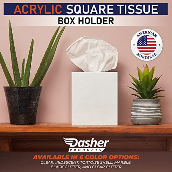 Acrylic Tissue Box Holder, Square Tissue Box Dispenser for Facial Tissue, Napkins, Dryer Sheets. Perfect for Bathroom, Desks, Countertop, Vanity, Bedroom Dressers, Night Stands (Square, Marble)