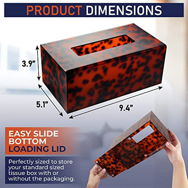 Acrylic Tissue Box Holder, Clear Tissue Box Dispenser for Facial Tissue, Napkins, Dryer Sheets. Perfect Cover for Bathroom, Desks, Countertop, Vanity, Bedroom, Night Stands (Rectangle, Tortoise Shell)
