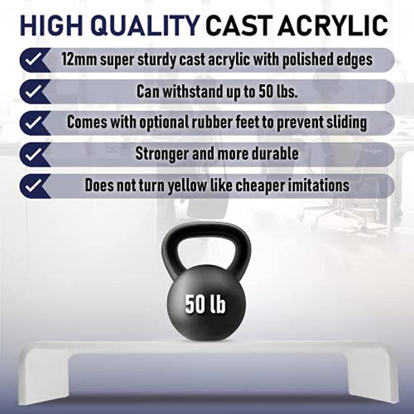 Acrylic Monitor Stand with Matching Pen Holder, 12mm Thick Clear Acrylic Monitor Riser, Laptop Stand for Home, Office, and Work. Computer Desk Riser with Keyboard Storage for LCD LED TV Screen (White)